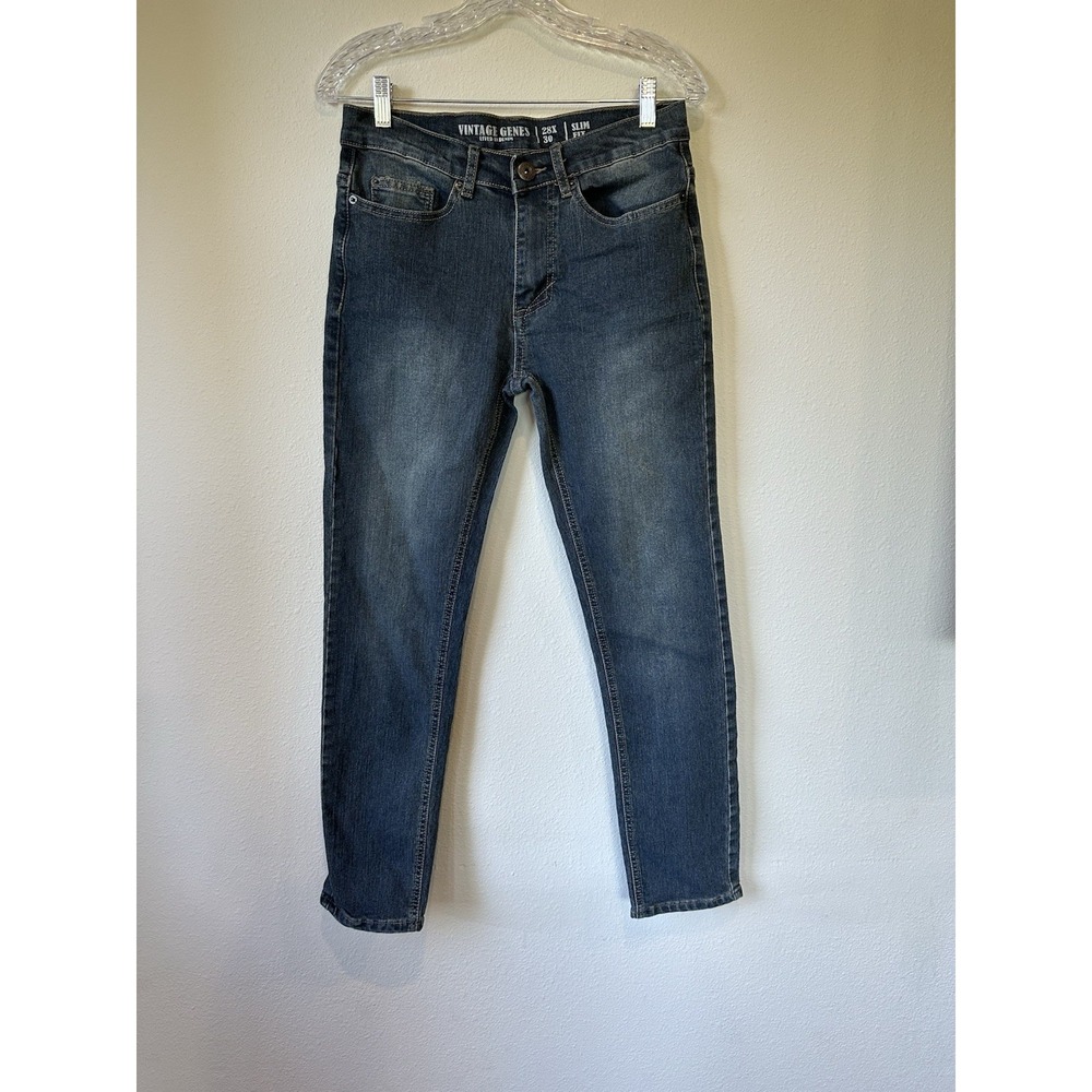 Vintage Genes Black‎ Denim Blue Jeans Men's 28/30 Slim Straight Fit